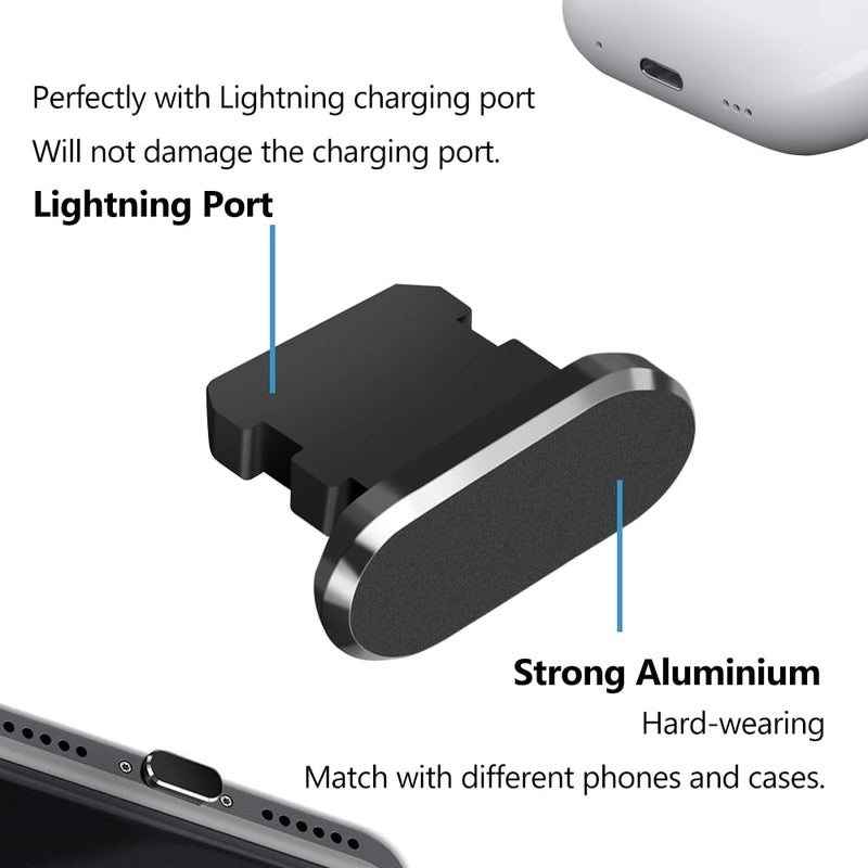 Limvory Anti Dust Plug for iPhone, 4 Pack iPhone Dust Plug Cover Charging Port Protector Cap with Cleaning Brush for iPhone 14 Pro Max 13 12 11 AirPods iPad, All Lightning Port Devices, Black - Image 5