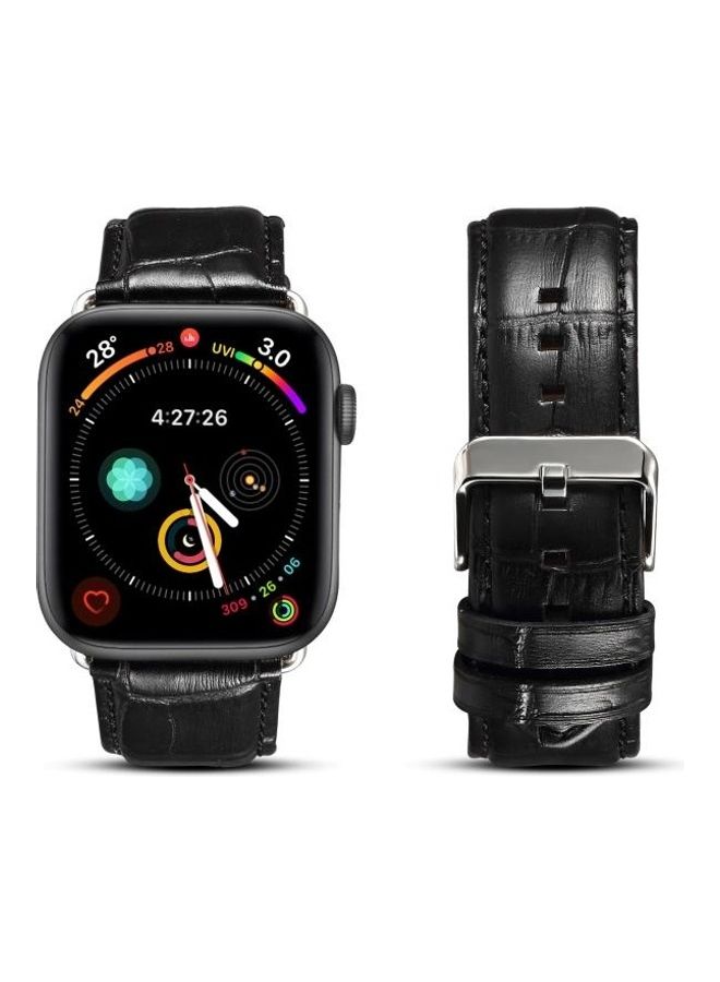 NIBEMINENT Cowhide Crocodile Texture Strap Watchband For Apple Watch Series 7/6/SE/5/4/3/2/1 45/44/42mm Black - Image 1