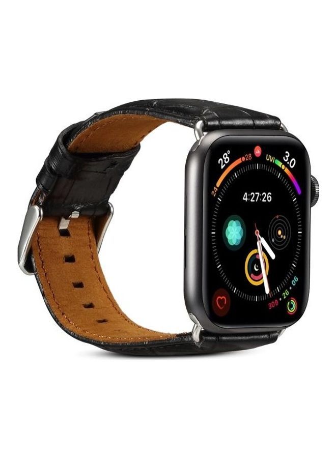 NIBEMINENT Cowhide Crocodile Texture Strap Watchband For Apple Watch Series 7/6/SE/5/4/3/2/1 45/44/42mm Black - Image 2