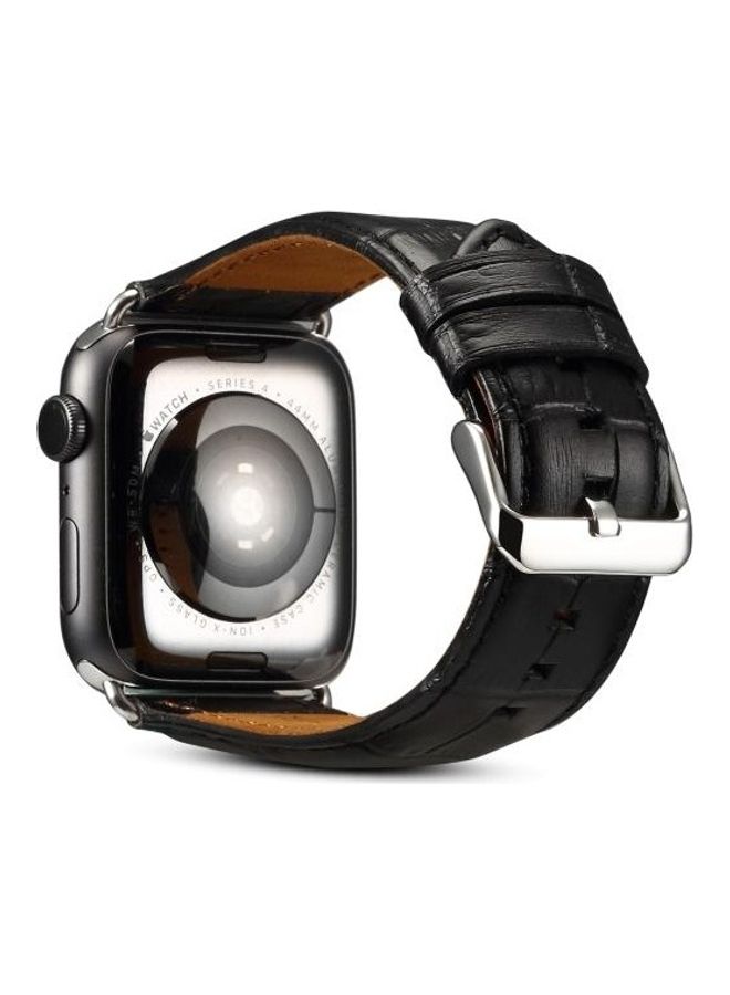 NIBEMINENT Cowhide Crocodile Texture Strap Watchband For Apple Watch Series 7/6/SE/5/4/3/2/1 45/44/42mm Black - Image 3