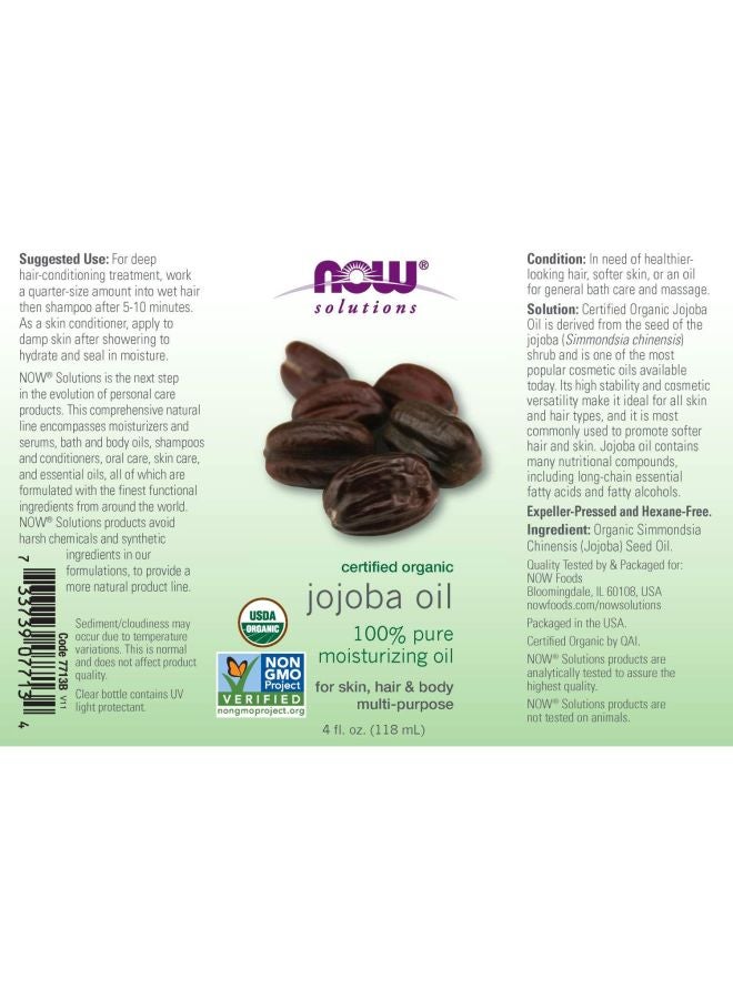 Now Foods Organic Jojoba Oil, Moisturizing Multi-Purpose Oil for Face, Hair and Body Clear 118ml - Image 3