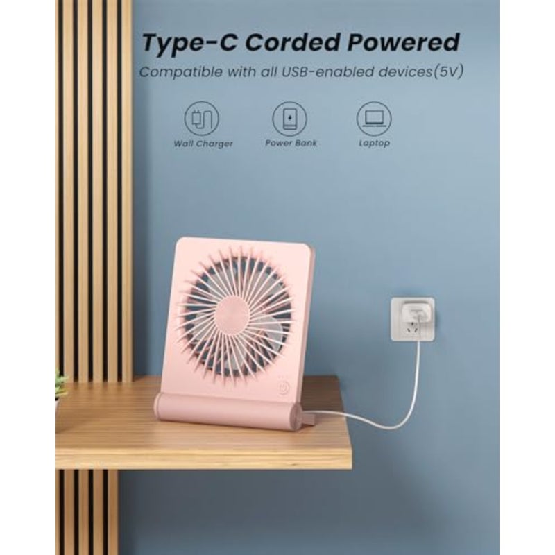 USB Fan for home office desktop use, ABS plastic body, black color, strong wind ultra quiet with 220 tilt folding and 3 speeds adjustable USB-C powered - Image 4
