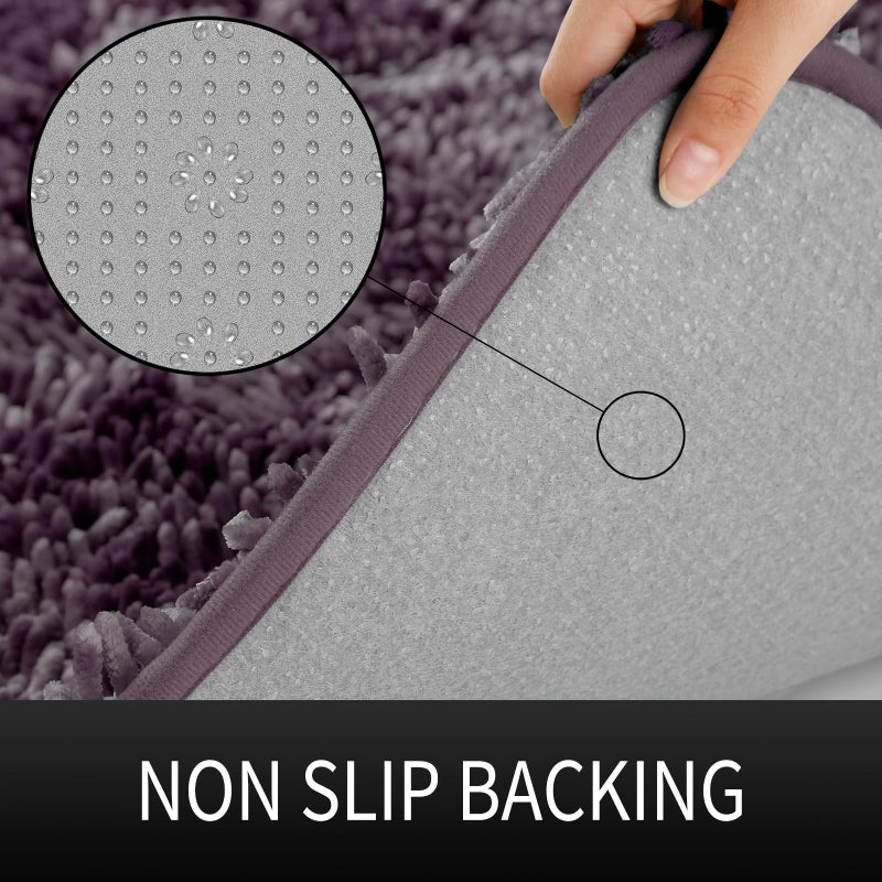 Yimobra Bathroom Rugs Sets 2 Piece  Luxury Shaggy Extra Thick Bathroom Rugs  Plush Non-Slip Mats for Bath Room Floor  U-Shaped Toilet Mat  Ultra Absorbent  24 x 17 + 24.4 x 20.4 Inches Dark Purple - Image 2