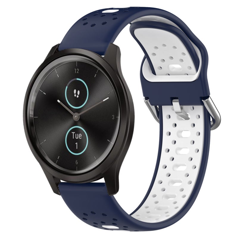 S-TOP For Garmin VivoMove Style 20mm Breathable Two-Color Silicone Watch Band(Midnight Blue+White) - Image 1