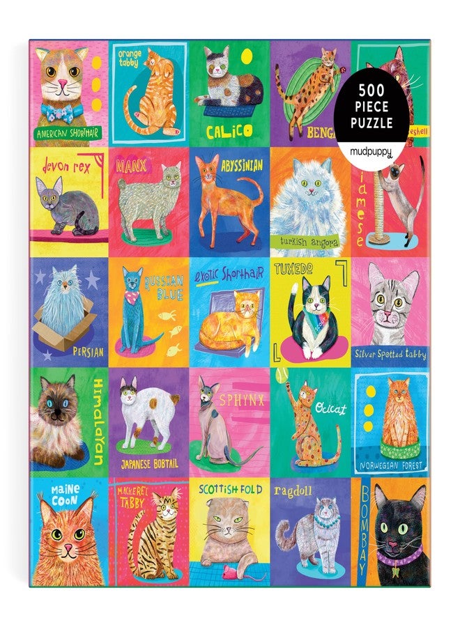 Mudpuppy Purr-FECT Portraits! - 500 Piece Family Jigsaw Puzzle with Colorful and Fun Illustrations of A Variety of Cats for Children Ages 8 and Up - Image 2
