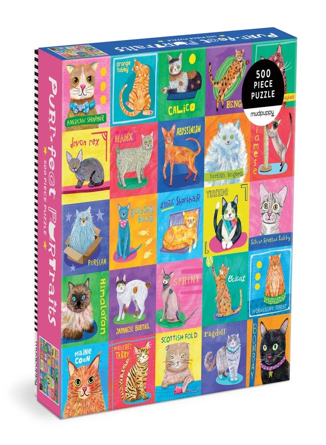 Mudpuppy Purr-FECT Portraits! - 500 Piece Family Jigsaw Puzzle with Colorful and Fun Illustrations of A Variety of Cats for Children Ages 8 and Up - Image 1