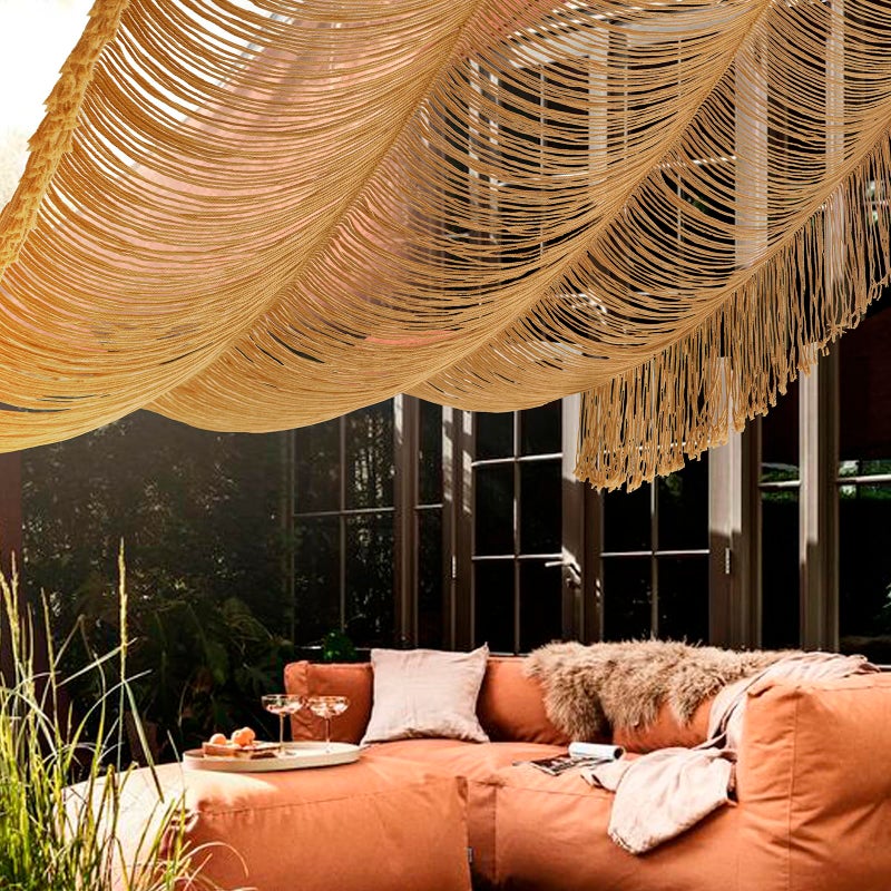 Flber Macrame Curtain Boho Curtain Doorway Window Wall Decor Fiber Yarn Art Handwoven Wall Hanging Art Craftsmanship Home Door Bedroom Wedding Backdrop Arch  Closet Room Divider 59"" W x 75"" H Khaki - Image 2