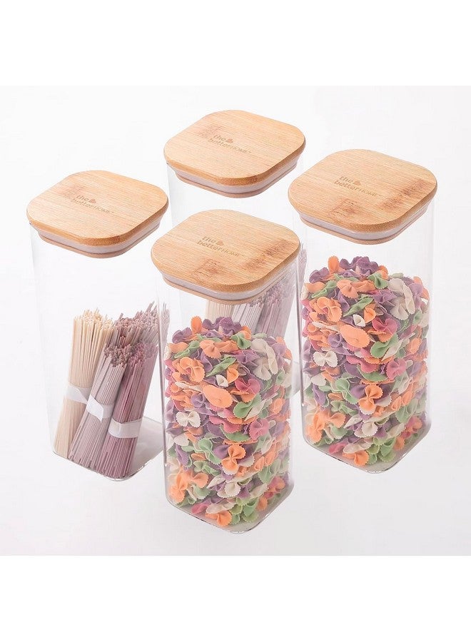 The Better Home Pack of 4 1000ml Borosilicate Glass Jars with Bamboo Lid I Rectangular Transparent Airtight Borosilicate Kitchen Containers Set | Glass Jars for Cookies Snacks Tea Coffee Sugar - Image 1