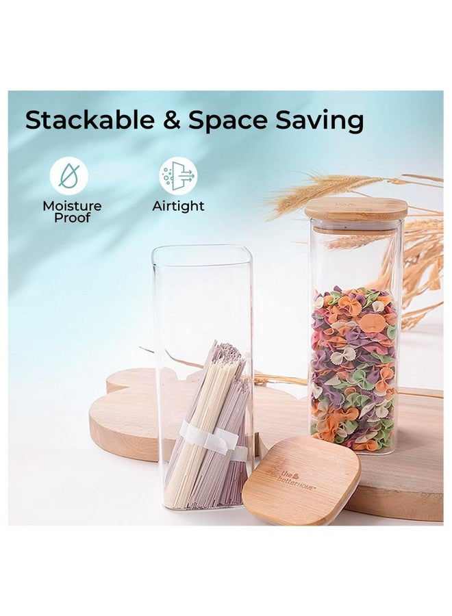 The Better Home Pack of 4 1000ml Borosilicate Glass Jars with Bamboo Lid I Rectangular Transparent Airtight Borosilicate Kitchen Containers Set | Glass Jars for Cookies Snacks Tea Coffee Sugar - Image 3
