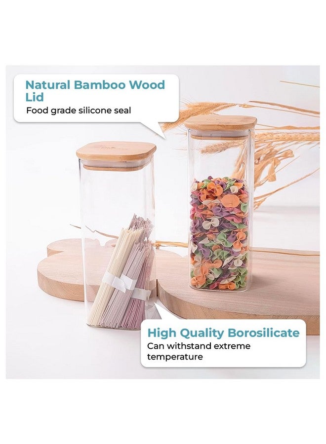 The Better Home Pack of 4 1000ml Borosilicate Glass Jars with Bamboo Lid I Rectangular Transparent Airtight Borosilicate Kitchen Containers Set | Glass Jars for Cookies Snacks Tea Coffee Sugar - Image 4