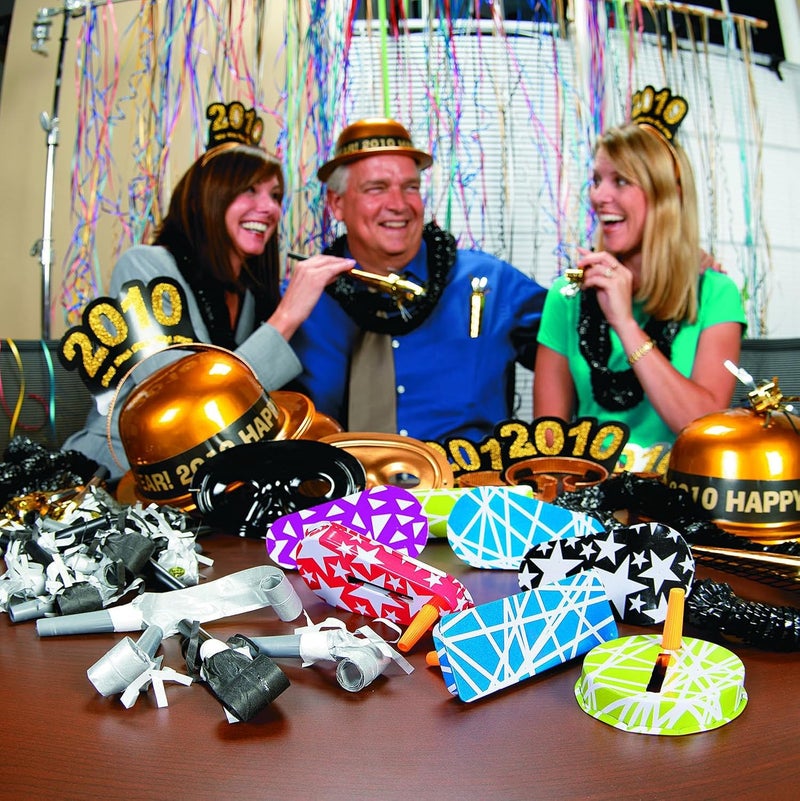 Fun Express Bulk Metal Noise Makers and Clackers - 50 Assorted Sizes, Shapes, and Bright Colors for New Year's and Sporting Events - Image 3