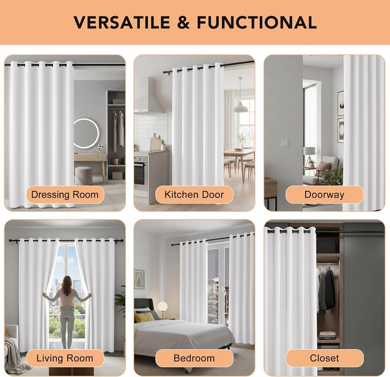 BONZER Room Dividers Curtain - Room Darkening Privacy Noise Reduce Thermal Insulating Window Curtains for Bedroom Living Room Doorway, 96L x 60W Inch (8L x 5W ft), 1 Panel, Greyish White - Image 5