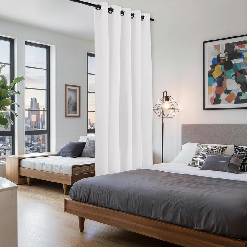 BONZER Room Dividers Curtain - Room Darkening Privacy Noise Reduce Thermal Insulating Window Curtains for Bedroom Living Room Doorway, 96L x 60W Inch (8L x 5W ft), 1 Panel, Greyish White - Image 4