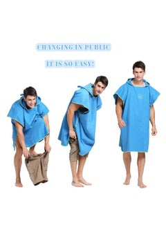 Hiturbo Microfiber Surf Poncho Wetsuit Changing Bath Robe Quick Dry Pool Swim Beach Towel with Hood Blue  - Image 4