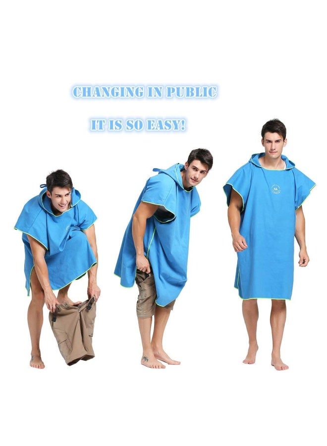 Hiturbo Microfiber Surf Poncho Wetsuit Changing Bath Robe Quick Dry Pool Swim Beach Towel with Hood Blue  - Image 4