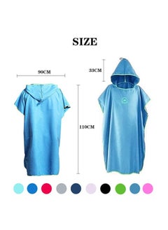 Hiturbo Microfiber Surf Poncho Wetsuit Changing Bath Robe Quick Dry Pool Swim Beach Towel with Hood Blue  - Image 2