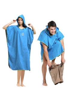 Hiturbo Microfiber Surf Poncho Wetsuit Changing Bath Robe Quick Dry Pool Swim Beach Towel with Hood Blue  - Image 1