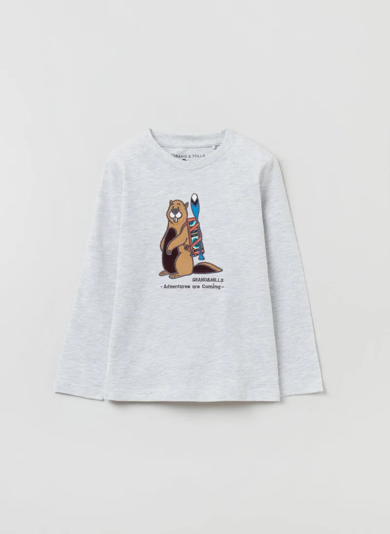 او في اس Ovs Boys Long-Sleeved T-Shirt With Embroidered Beaver.
