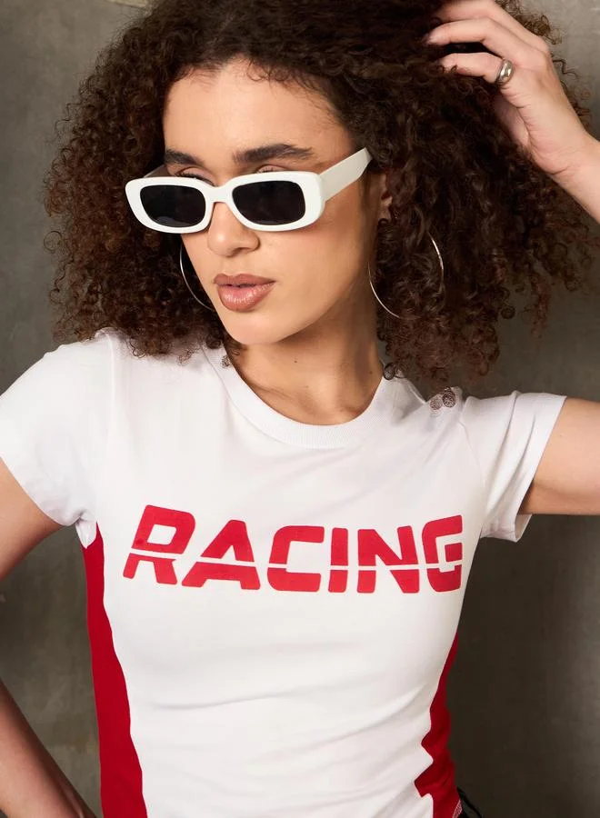 SASSAFRAS Sassafras Racing Print Round Neck Fitted T-Shirt