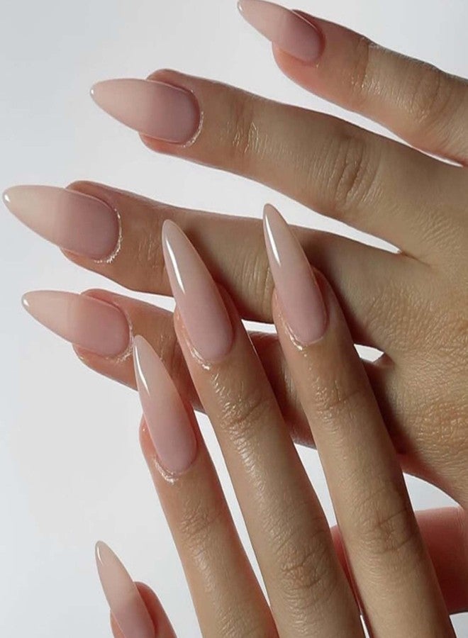 YoYoee Medium Nude Nails Tips Solid Color Nails False Nails Stiletto Press on Nails Full Cover Fake Nails for Women and Girls 24PCS - Image 1