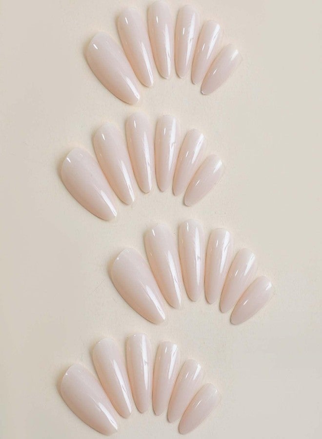 YoYoee Medium Nude Nails Tips Solid Color Nails False Nails Stiletto Press on Nails Full Cover Fake Nails for Women and Girls 24PCS - Image 2