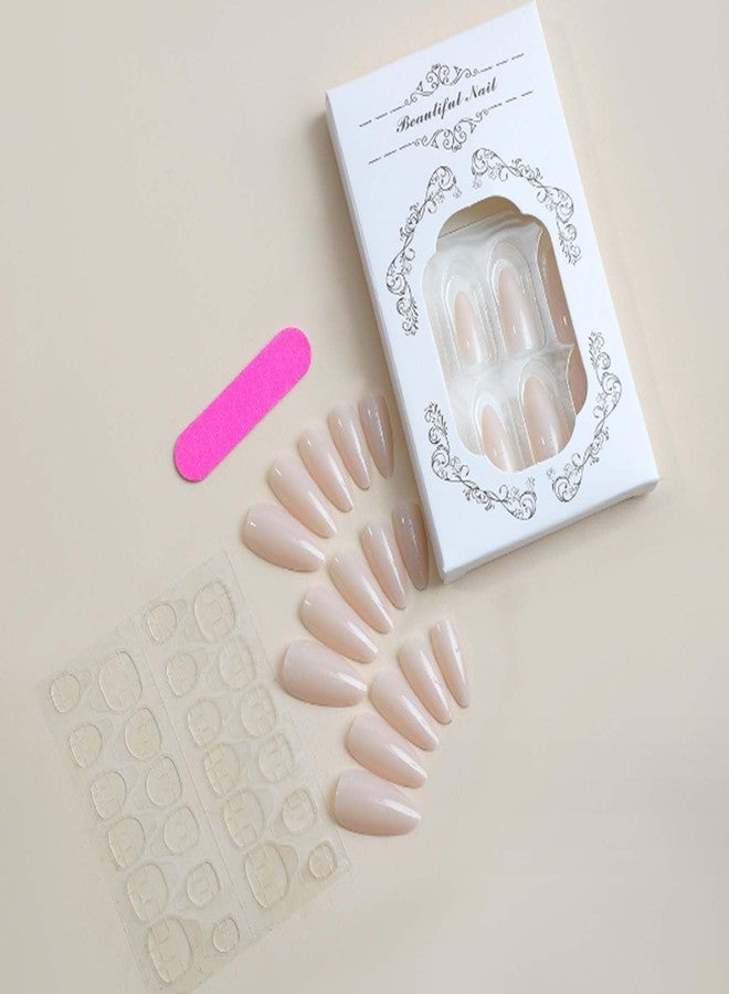 YoYoee Medium Nude Nails Tips Solid Color Nails False Nails Stiletto Press on Nails Full Cover Fake Nails for Women and Girls 24PCS - Image 3
