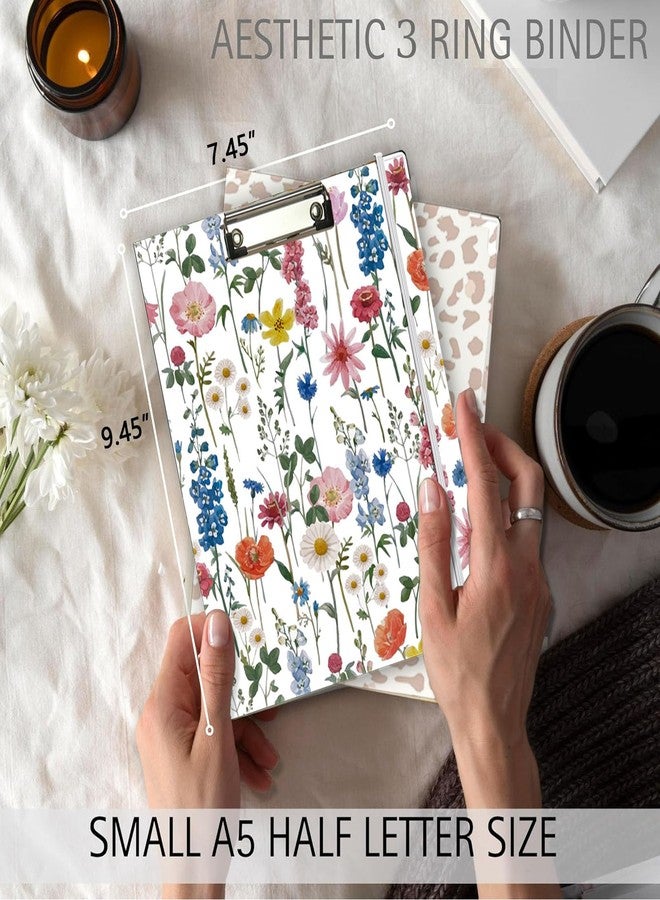 BVSSX A5 Binder 3 Ring 1 Inch for 5.5"x8.5" Paper, Cute Mini Three Ring Binders with Clipboard,5-Tab Dividers with Sticker,Interior Pocket, Spine Label, Small Binder with Pen Holder, Blue Bloom - Image 2