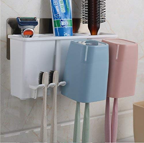 MeRaYo MeRaYo Self Adhesive Plastic Wall Mounted Toothbrush Holder for Bathroom with 3 Slot for Keeping Toothpaste Cream Lotion Shampoo White Color  - Image 5