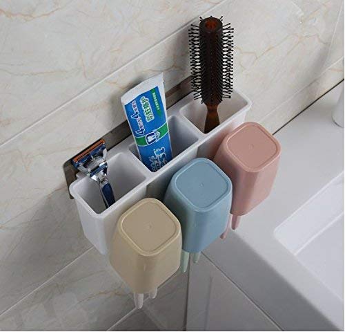 MeRaYo MeRaYo Self Adhesive Plastic Wall Mounted Toothbrush Holder for Bathroom with 3 Slot for Keeping Toothpaste Cream Lotion Shampoo White Color  - Image 4