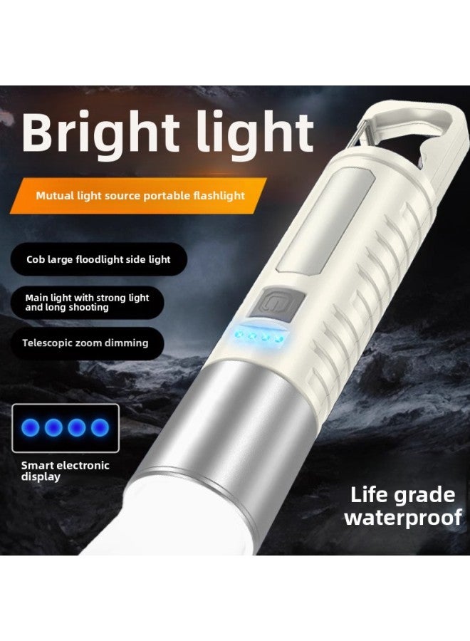 LED White Laser Flashlight Multi-function COB Side Light Digital Electric Display Flashlight Telescopic Zoom Long-shot Flashlight-Color:S69: Flashlight + Data Cable + Box  - Image 2