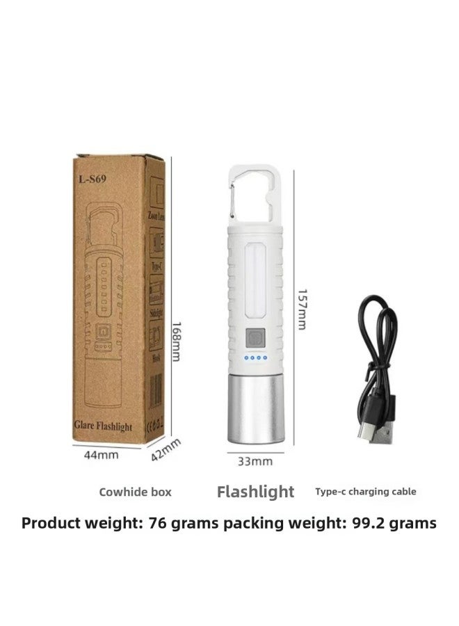 LED White Laser Flashlight Multi-function COB Side Light Digital Electric Display Flashlight Telescopic Zoom Long-shot Flashlight-Color:S69: Flashlight + Data Cable + Box  - Image 1