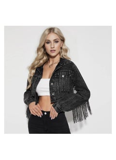 Loquat Squality Leisure Tassels Denim Short Jacket Women Black  - Image 1