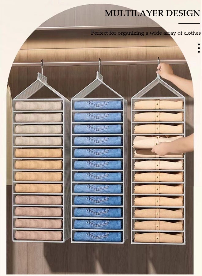 DUNISO 3 PCS 12 Tier Hanging Closet Shelves, Hanging Closet Organizer for Clothes, Socks & Hats, Hanging Shelves with Waterproof PVC & Stainless Steel Hooks, Storage Organizer for Bedroom - Image 3