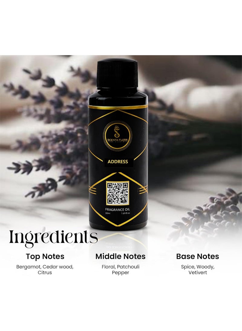 SCENTA FLORA Address Aroma Oil for Scent Diffusers Aromatherapy 50ml | IFRA Certified | Smooth Blend of Cedarwood and Citrus for Homes, Hotels, and Offices | Designed to Enrich Any Space - Image 4