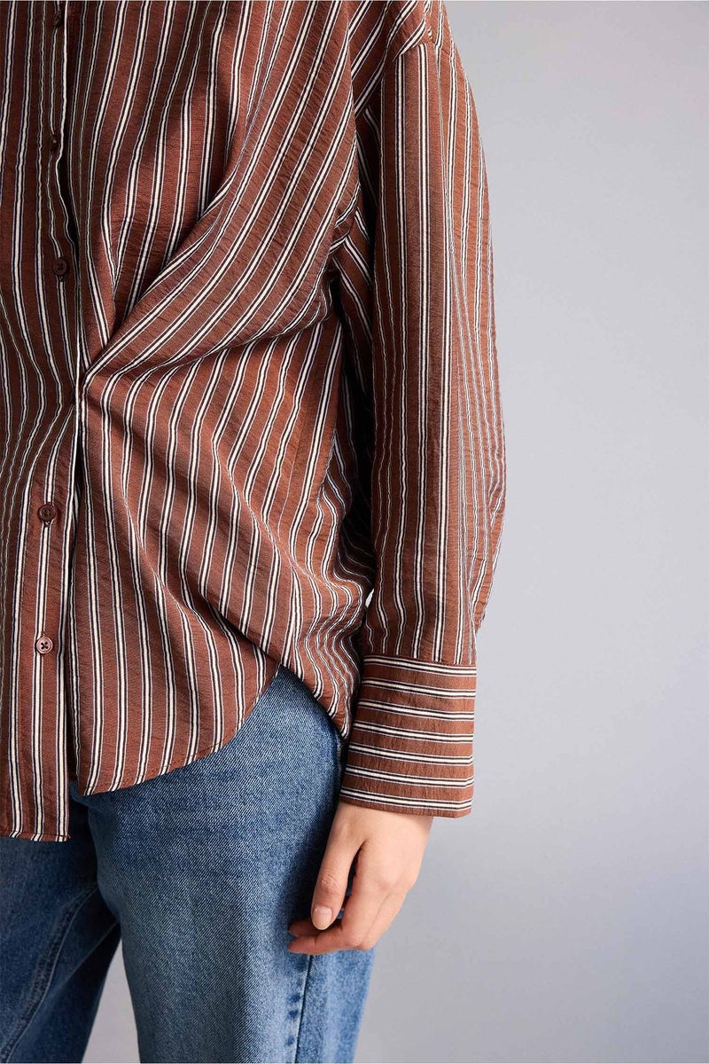 DeFacto Brown Woman Relax Fit Printed Long Sleeve Tunic Casual - Image 4