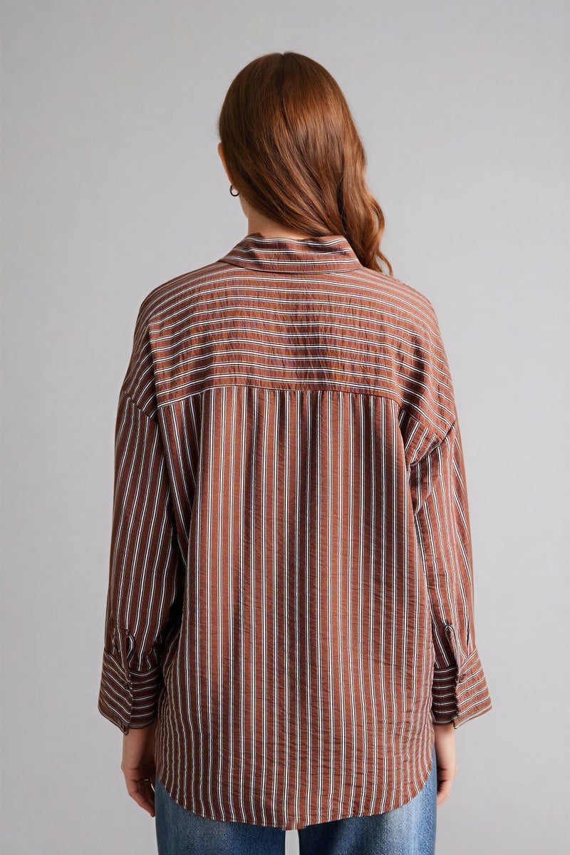 DeFacto Brown Woman Relax Fit Printed Long Sleeve Tunic Casual - Image 5