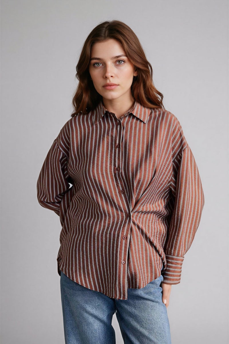 DeFacto Brown Woman Relax Fit Printed Long Sleeve Tunic Casual - Image 3