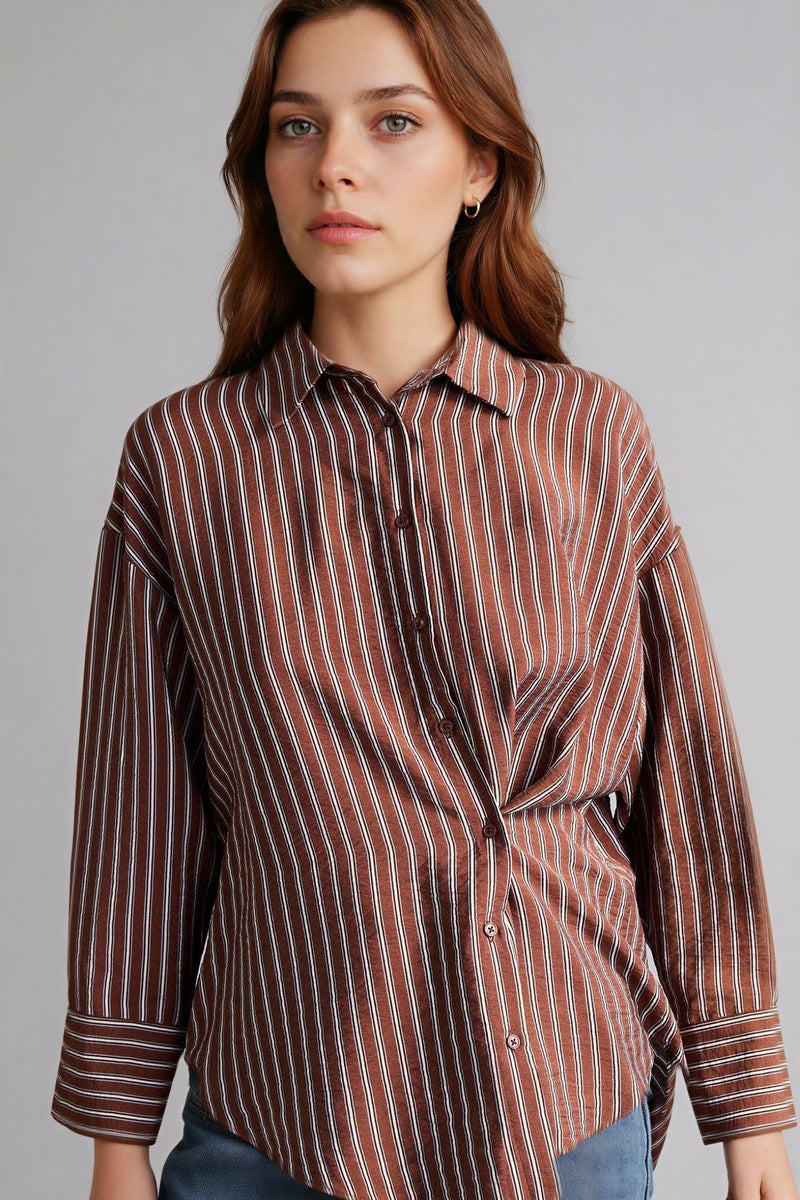 DeFacto Brown Woman Relax Fit Printed Long Sleeve Tunic Casual - Image 1