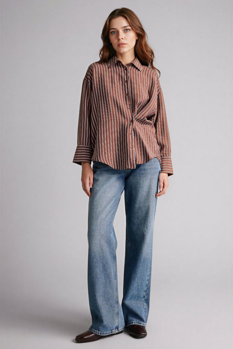 DeFacto Brown Woman Relax Fit Printed Long Sleeve Tunic Casual - Image 2