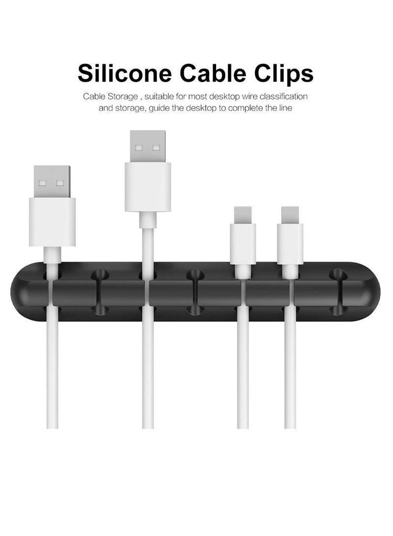 PAMEER 7-Hole Black Cable Organizer, Desktop Cable Organiser For Fixing Wires Data Cables Without Punching Holes, Wire Clips Holder Network Cable Clamps Power Cord And Charging Cables, Self-adhesive Tools - Image 4