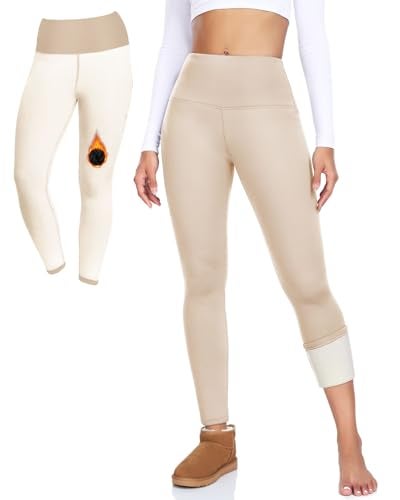 Aoliks Warm Fleece Lined Leggings Women Skin Colored - Thermal Winter Pants High Waist Squat Proof Thick Yoga Hiking Tights Nude - Image 1
