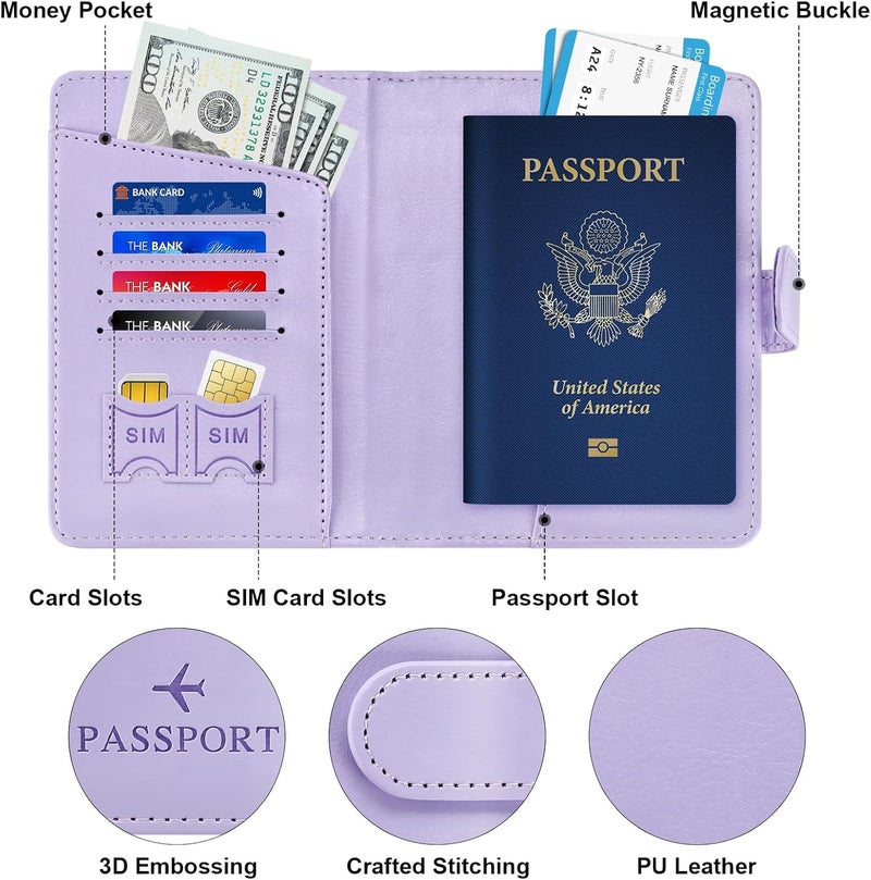 Herain Passport Holder & Case - Family Travel Combo With Passport & Vaccine Card Holder, D-magnetic clasp-light purple, Magnetic Clasp - Image 4