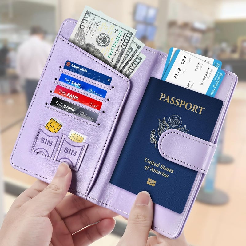 Herain Passport Holder & Case - Family Travel Combo With Passport & Vaccine Card Holder, D-magnetic clasp-light purple, Magnetic Clasp - Image 2