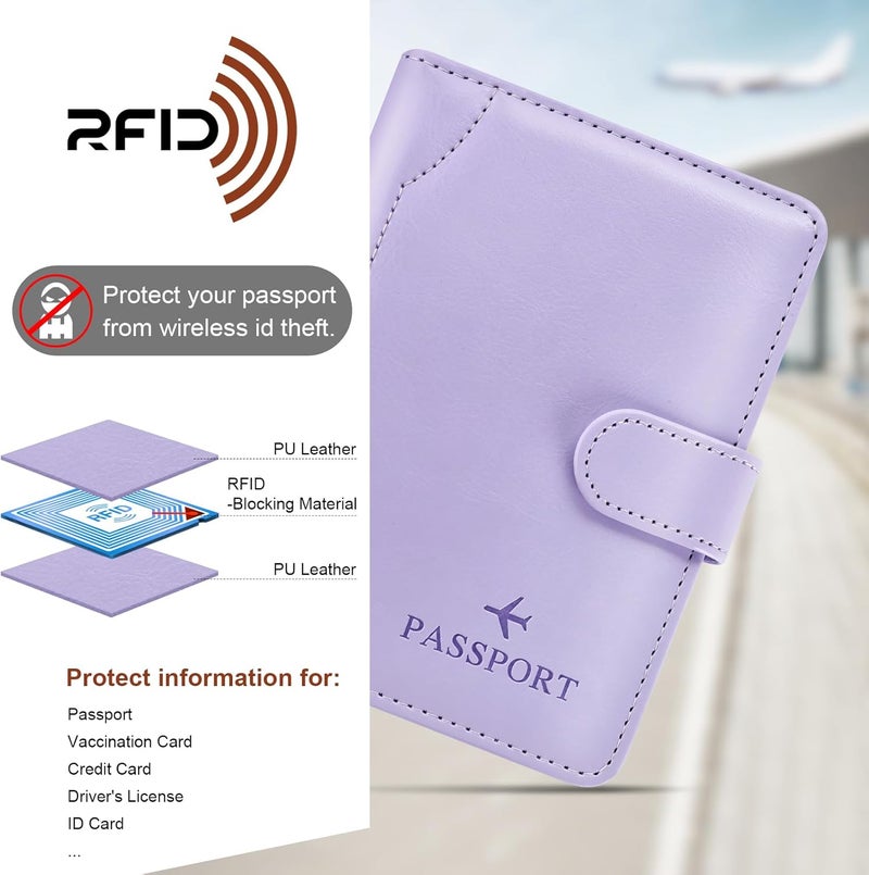 Herain Passport Holder & Case - Family Travel Combo With Passport & Vaccine Card Holder, D-magnetic clasp-light purple, Magnetic Clasp - Image 5