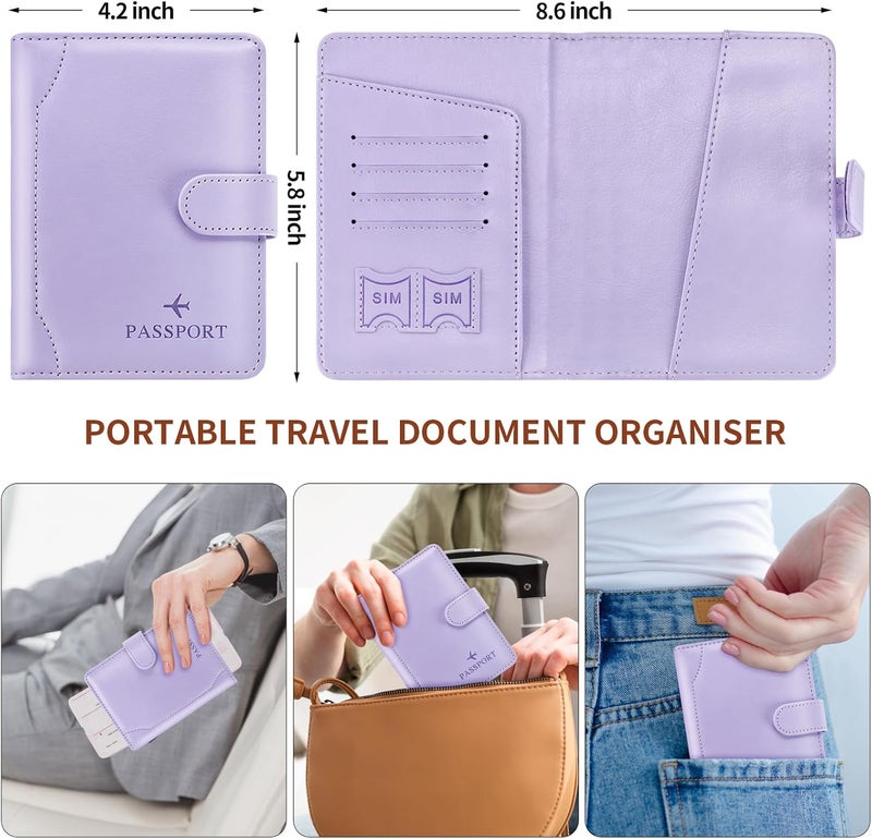 Herain Passport Holder & Case - Family Travel Combo With Passport & Vaccine Card Holder, D-magnetic clasp-light purple, Magnetic Clasp - Image 3