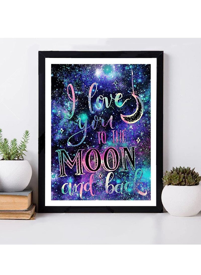 Captaintech DIY 5D Diamond Painting by Number Kits, Crystal Rhinestone Embroidery Paintings Pictures Arts Craft for Home Wall Decor, Full Drill, I Love You to The Moon and Back (11.8X15.7in) - Image 1
