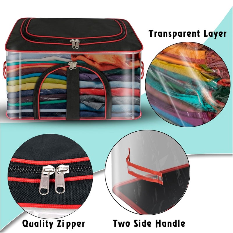Storite 2 Pack Nylon 33 L PVC Transparent Clothes storage BagsSaree Covers with Zip for Storage Specially Design for Woman DressesSareesLehngas for Wardrobe OrganizerRedBlack 45 x30x26 cm - Image 5