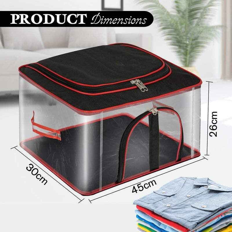 Storite 2 Pack Nylon 33 L PVC Transparent Clothes storage BagsSaree Covers with Zip for Storage Specially Design for Woman DressesSareesLehngas for Wardrobe OrganizerRedBlack 45 x30x26 cm - Image 2