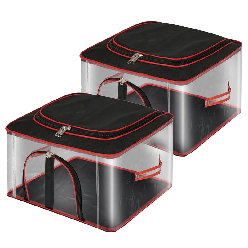 Storite 2 Pack Nylon 33 L PVC Transparent Clothes storage BagsSaree Covers with Zip for Storage Specially Design for Woman DressesSareesLehngas for Wardrobe OrganizerRedBlack 45 x30x26 cm - Image 1