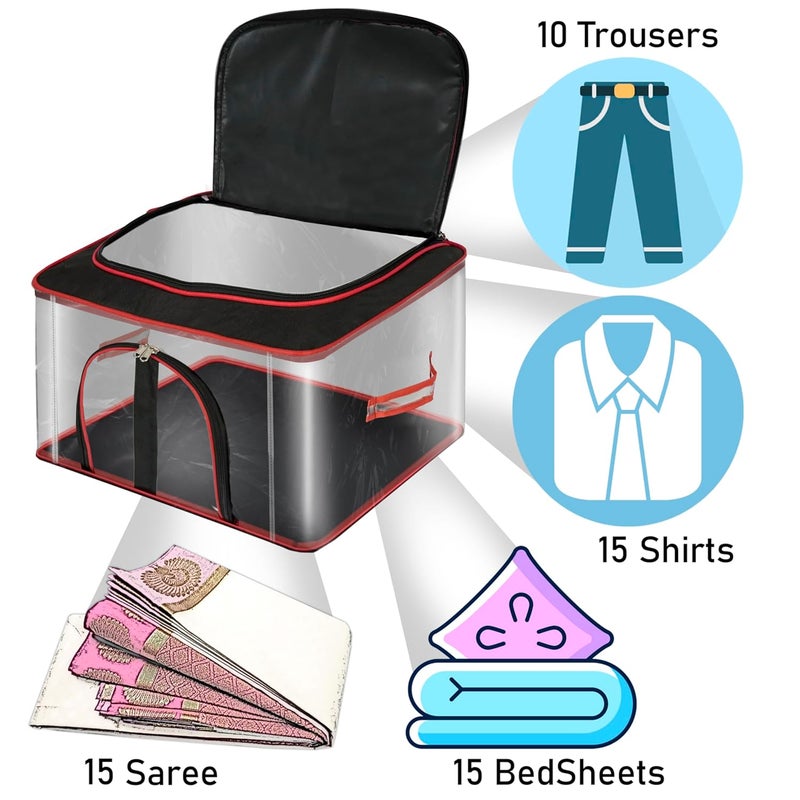 Storite 2 Pack Nylon 33 L PVC Transparent Clothes storage BagsSaree Covers with Zip for Storage Specially Design for Woman DressesSareesLehngas for Wardrobe OrganizerRedBlack 45 x30x26 cm - Image 4